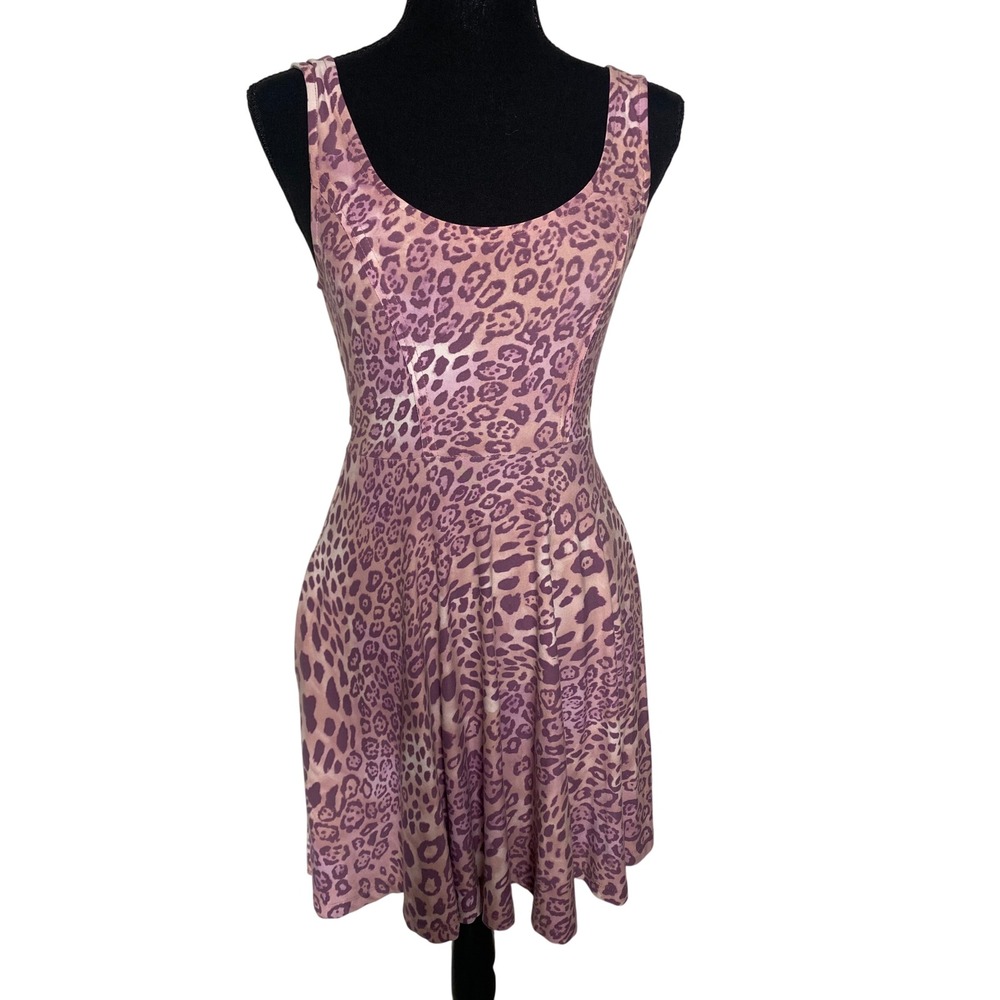 Nollie Purple Leopard Print Skater Dress Sleeveless Pockets XS